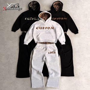 Custom High Quality Women's Custom Logo Leopard & Camo Lined 2-Piece Tracksuit