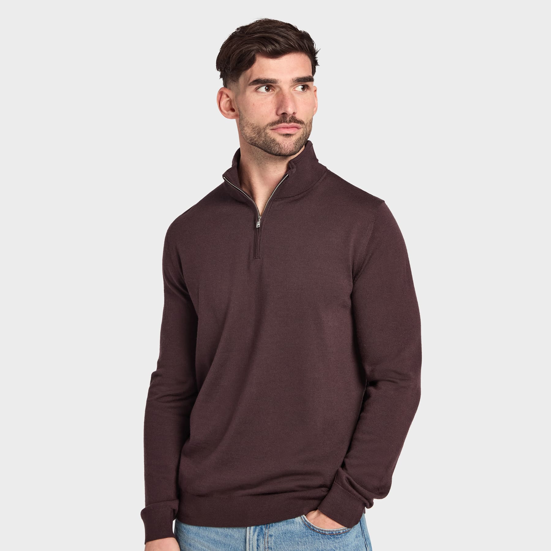 Knitted quarter zip sweater manufactured by Hawthorn