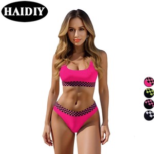 Fast Sample Sexy Checkerboard Squares Backless High Waist Split Bikini Designer Swimsuit