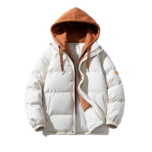 ANSZKTN Unisex Hooded Winter Jacket for Men Women Solid Loose Fit Plus-Size Puffer Coat Zipper Stand Thick Cotton Warm Cozy