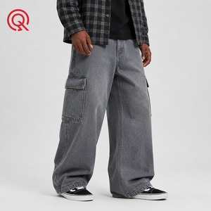 Custom Wholesale Apparel Men's High Quality Denim Jeans High Street Autumn Mid Rise Eco-Friendly Grey Washed Baggy Jeans